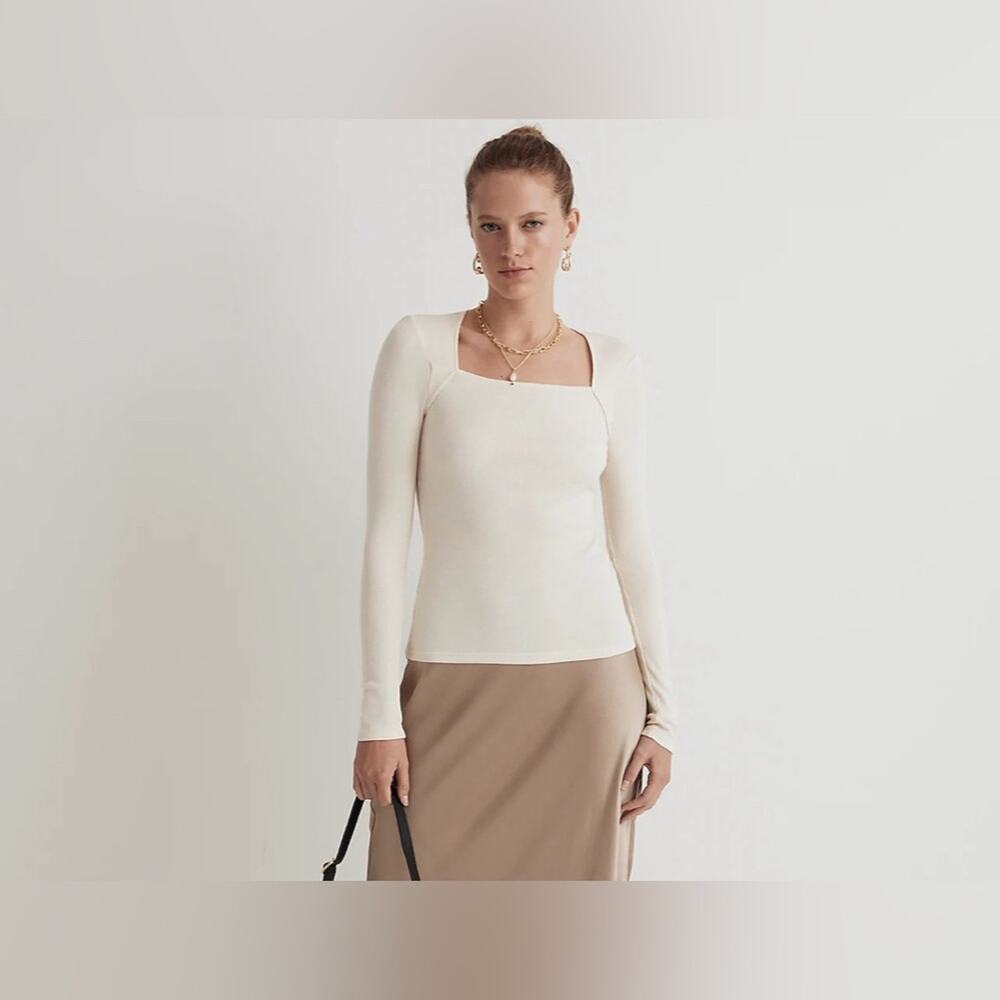Madewell Angled-Neck Long-Sleeve Top size M